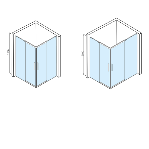 Kabina prysznicowa narożna kwadratowa 100 x 100 x 200 cm wejście z rogu ALTIS LINE BLACK AL1512BAL1512B POLYSAN rysunek