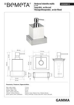Dozownik do mydła biały 200 ml GAMMA 145509012 Bemeta wymiary