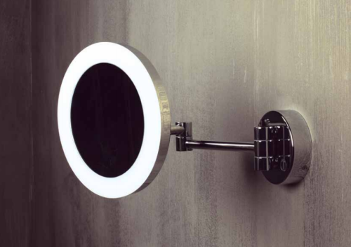Lusterko kosmetyczne naścienne srebrne z podświetleniem LED fi 240 mm 116401772 Bemeta front
