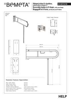 Poręcz składana typu U 850 mm z nogą podporową z uchwytem na papier z kołnierzem osłonowym stal nierdzewna HELP 301407321N Bemeta wymiary