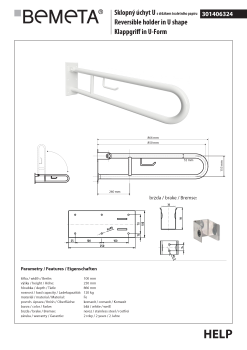 Poręcz składana typu U 850 mm z uchwytem na papier biała HELP 301406324 Bemeta wymiary