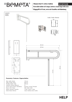 Poręcz składana typu U 850 mm z nogą podporową z kołnierzem osłonowym biała HELP 301307323N Bemeta techniczny