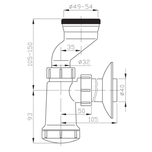 Syfon pisuarowy 40 mm 191.108.0 Bruckner rys