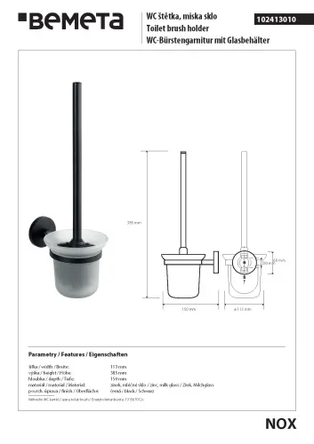 Szczotka WC wisząca (szczotka czarna) NOX 102413010 Bemeta
