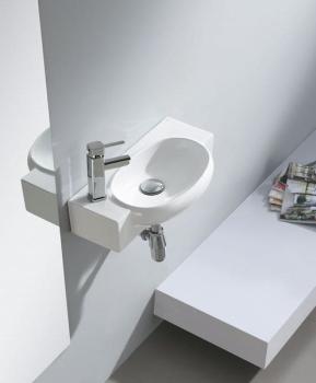 Umywalka ceramiczna 43 x 28,5 x 15 cm RIBERA ścienna otwór na baterię z lewej strony AR498 Sapho wizualizacja