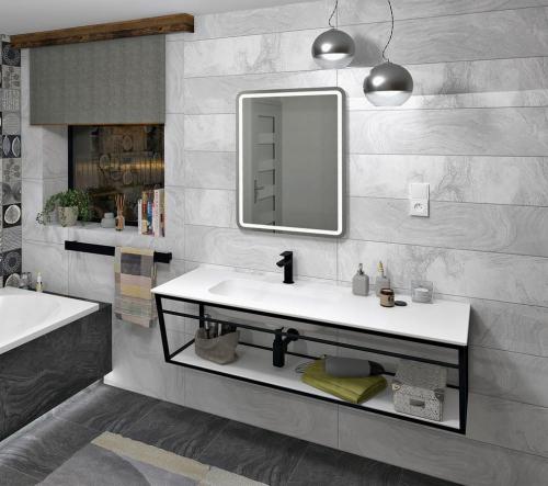 Umywalka kompozytowa Rockstone 170 x 51,5 cm lewa ARUBA biała matowa AR170-B1L Sapho wizualizacja