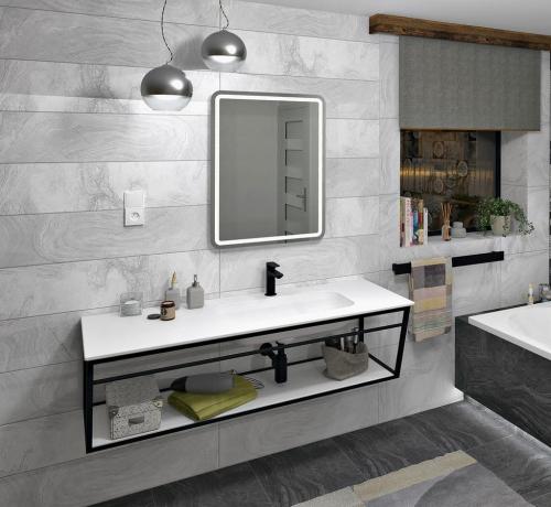 Umywalka kompozytowa Rockstone 140 x 51,5 cm prawa ARUBA biała matowa AR140-B1R Sapho wizualizacja