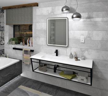 Umywalka kompozytowa Rockstone 150 x 51,5 cm lewa ARUBA biała matowa AR150-B1L Sapho wizualizacja