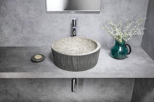 Umywalka nablatowa ceramiczna okrągła fi 41 cm PRIORI granit PI035 Sapho wizualizacja