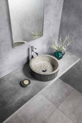 Umywalka nablatowa ceramiczna okrągła fi 41 cm PRIORI granit PI035 Sapho aranżacja