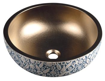 Umywalka nablatowa ceramiczna okrągła fi 41 cm PRIORI miedź niebieski z wzorem PI037 Sapho