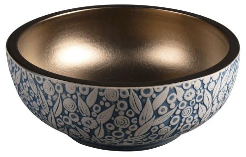 Umywalka nablatowa ceramiczna okrągła fi 41 cm PRIORI miedź niebieski z wzorem PI037 Sapho bok