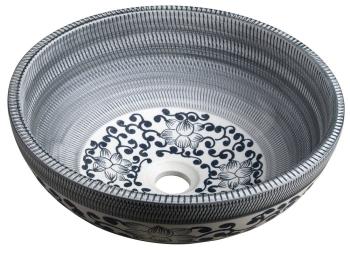 Umywalka nablatowa ceramiczna okrągła fi 41 cm PRIORI niebieska z wzorem PI036 Sapho