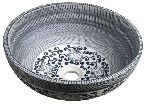 Umywalka nablatowa ceramiczna okrągła fi 41 cm PRIORI niebieska z wzorem PI036 Sapho