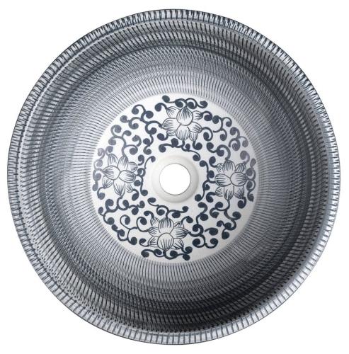 Umywalka nablatowa ceramiczna okrągła fi 41 cm PRIORI niebieska z wzorem PI036 Sapho z góry