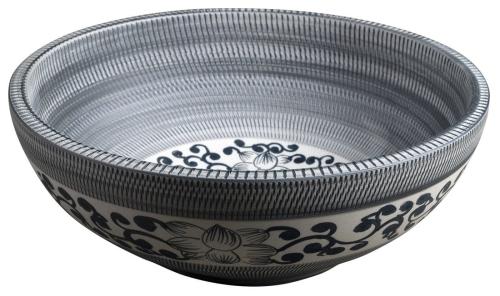 Umywalka nablatowa ceramiczna okrągła fi 41 cm PRIORI niebieska z wzorem PI036 Sapho bok
