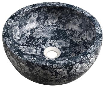 Umywalka nablatowa ceramiczna okrągła fi 41 cm PRIORI niebieskie kwiaty PI038 Sapho