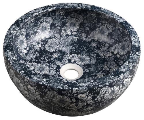 Umywalka nablatowa ceramiczna okrągła fi 41 cm PRIORI niebieskie kwiaty PI038 Sapho