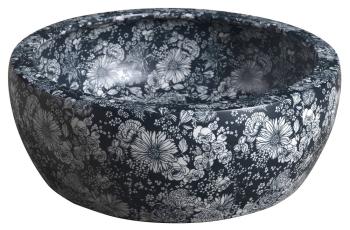 Umywalka nablatowa ceramiczna okrągła fi 41 cm PRIORI niebieskie kwiaty PI038 Sapho bok