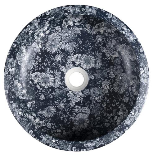 Umywalka nablatowa ceramiczna okrągła fi 41 cm PRIORI niebieskie kwiaty PI038 Sapho z góry