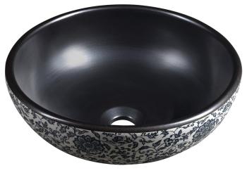 Umywalka nablatowa ceramiczna okrągła fi 41 cm PRIORI czarna z niebieskim wzorem PI034 Sapho