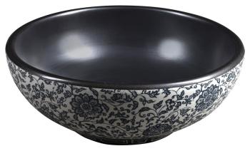 Umywalka nablatowa ceramiczna okrągła fi 41 cm PRIORI czarna z niebieskim wzorem PI034 Sapho bok
