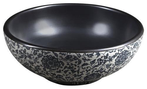 Umywalka nablatowa ceramiczna okrągła fi 41 cm PRIORI czarna z niebieskim wzorem PI034 Sapho bok