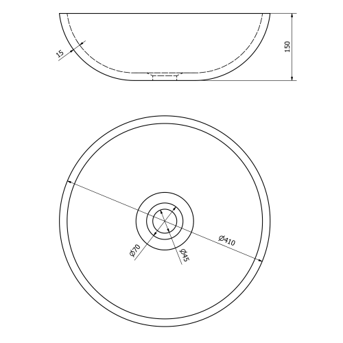 Umywalka nablatowa ceramiczna okrągła fi 41 cm PRIORI czarny zielony PI039 Sapho rysunek techniczny