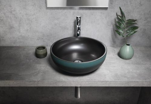 Umywalka nablatowa ceramiczna okrągła fi 41 cm PRIORI czarny zielony PI039 Sapho wizualizacja