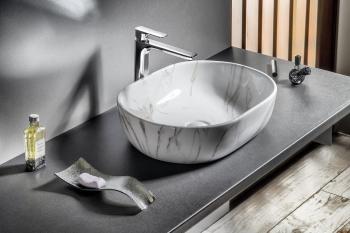 Umywalka nablatowa ceramiczna 59 x 14 x 42 cm DALMA carrara MM417 Sapho aranżacja