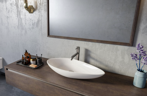 Umywalka nablatowa ceramiczna 74 x 38,5 cm OVALI biała TU0713 ISVEA aranżacja