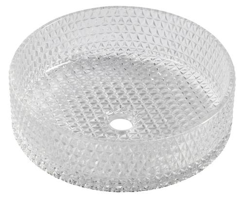 Grawerowana umywalka nablatowa szklana fi 39,5 cm MARAGUA przezroczysta TY214CL Sapho