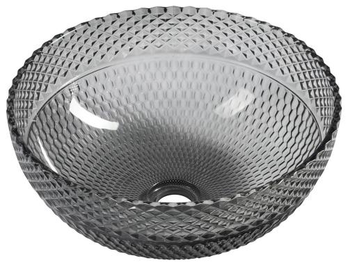 Grawerowana umywalka nablatowa szklana fi 39,5 cm MARAC czarna TY310 Sapho