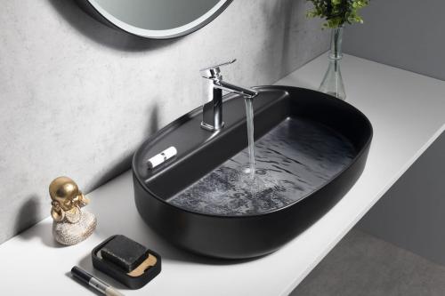 Umywalka nablatowa ceramiczna 60 x 40 cm INFINITY OVAL czarna matowa 10NF65060-2N ISVEA  wizualizacja