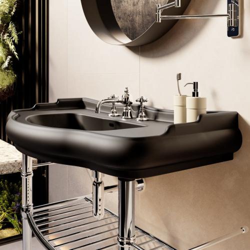 Umywalka ceramiczna zawieszana 100 x 54,5 cm RETRO czarna matowa 105031 Kerasan wizualizacja