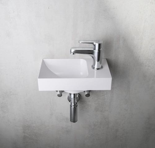 Umywalka wpuszczana w blat kompozytowa 30,8 x 10 x 17cm PICCOLINO bateria z prawej strony biała PK305 Sapho aranżacja