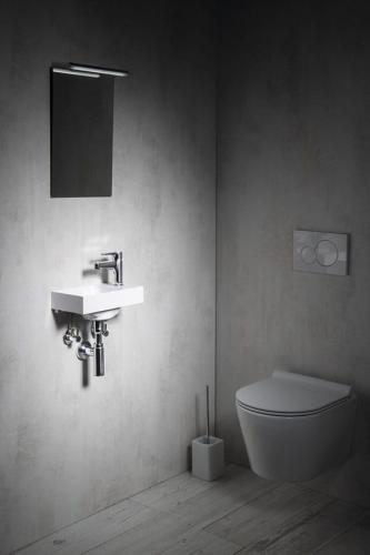 Umywalka wpuszczana w blat kompozytowa 30,8 x 10 x 17cm PICCOLINO bateria z prawej strony biała PK305 Sapho wizualziacja