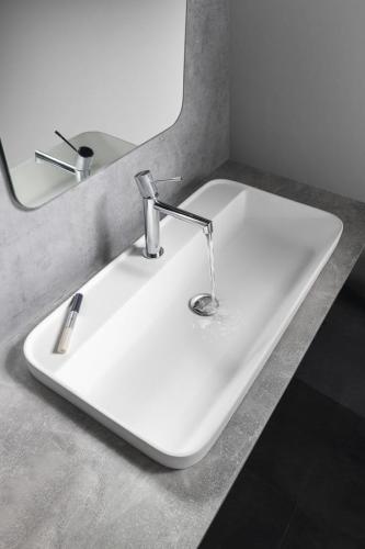 Umywalka pół wpuszczana w blat 75 x 39 cm BRAHEA Rockstone biała matowa BE775 Sapho wizualizacja