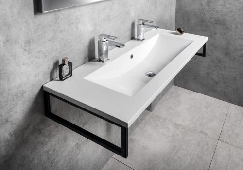 Umywalka wpuszczana w blat kompozytowa 120 x 45cm YUKON 2 otwory na baterie biała YU122 Sapho aranżacja