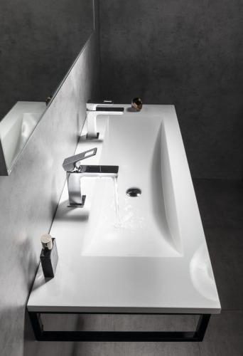 Umywalka wpuszczana w blat kompozytowa 120 x 45cm YUKON 2 otwory na baterie biała YU122 Sapho na konsoli