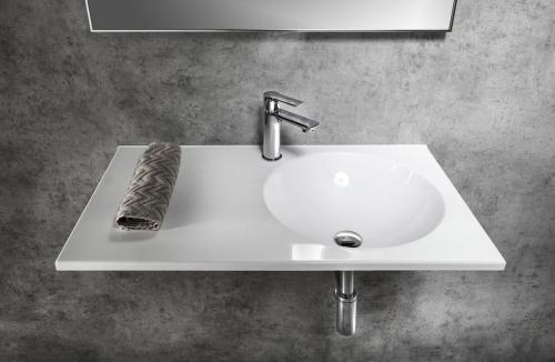 Umywalka kompozytowa zawieszana 80 x 15 x 47 cm JUNO biała prawa JU081 Sapho wizualizacja