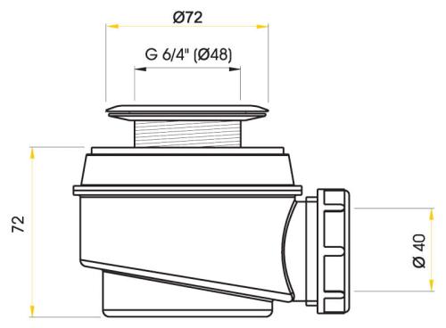 Syfon do brodzika z metalowym sitkiem A46 średnica 50 mm Alcaplast rysunek techniczny