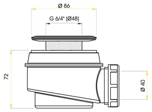 Syfon do brodzika z metalowym sitkiem A46 średnica 60 mm Alcaplast  rysunek techniczny