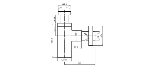 Syfon umywalkowy 1 1/4” odpływ 32 mm chrom SI411 Sapho rysunek techniczny