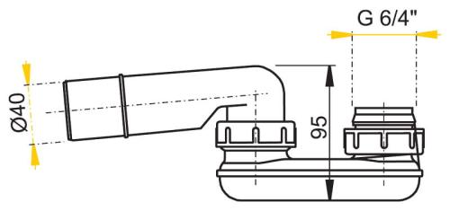 Półsyfon do automatycznego syfonu wannowego średnica 40 mm A53 Alcaplast  rysunek techniczny