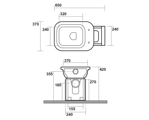 Miska WC stojąca WALDORF 37 x 65 cm odpływ pionowy / poziomy czarna matowa 411631 Kerasan rysunek techniczny