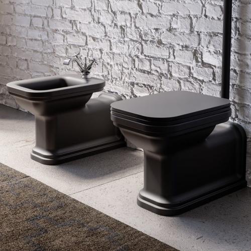 Miska WC stojąca WALDORF 37 x 65 cm odpływ pionowy / poziomy czarna matowa 411631 Kerasan aranżacja