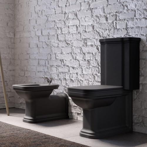 Miska WC stojąca WALDORF 40 x 68 cm odpływ pionowy / poziomy czarna matowa 411731 Kerasan z bidetem