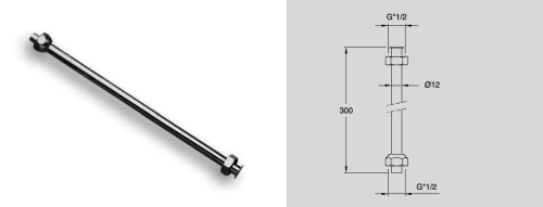 Rurka prosta z nakrętkami do pisuaru 1/2” cm średnica 12 x 300mm chrom AT92151 Silfra rysunek techniczny