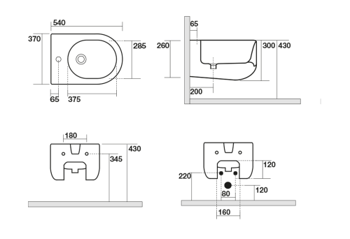 Bidet podwieszany FLO 37 x 54cm 312301 Kerasan  rysunek techniczny